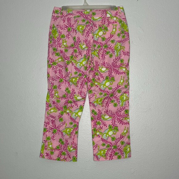 Lilly Pulitzer Vintage Pink & Green Monkey‎ Print Cotton Blend Crop Pants Size 6 - Picture 7 of 8